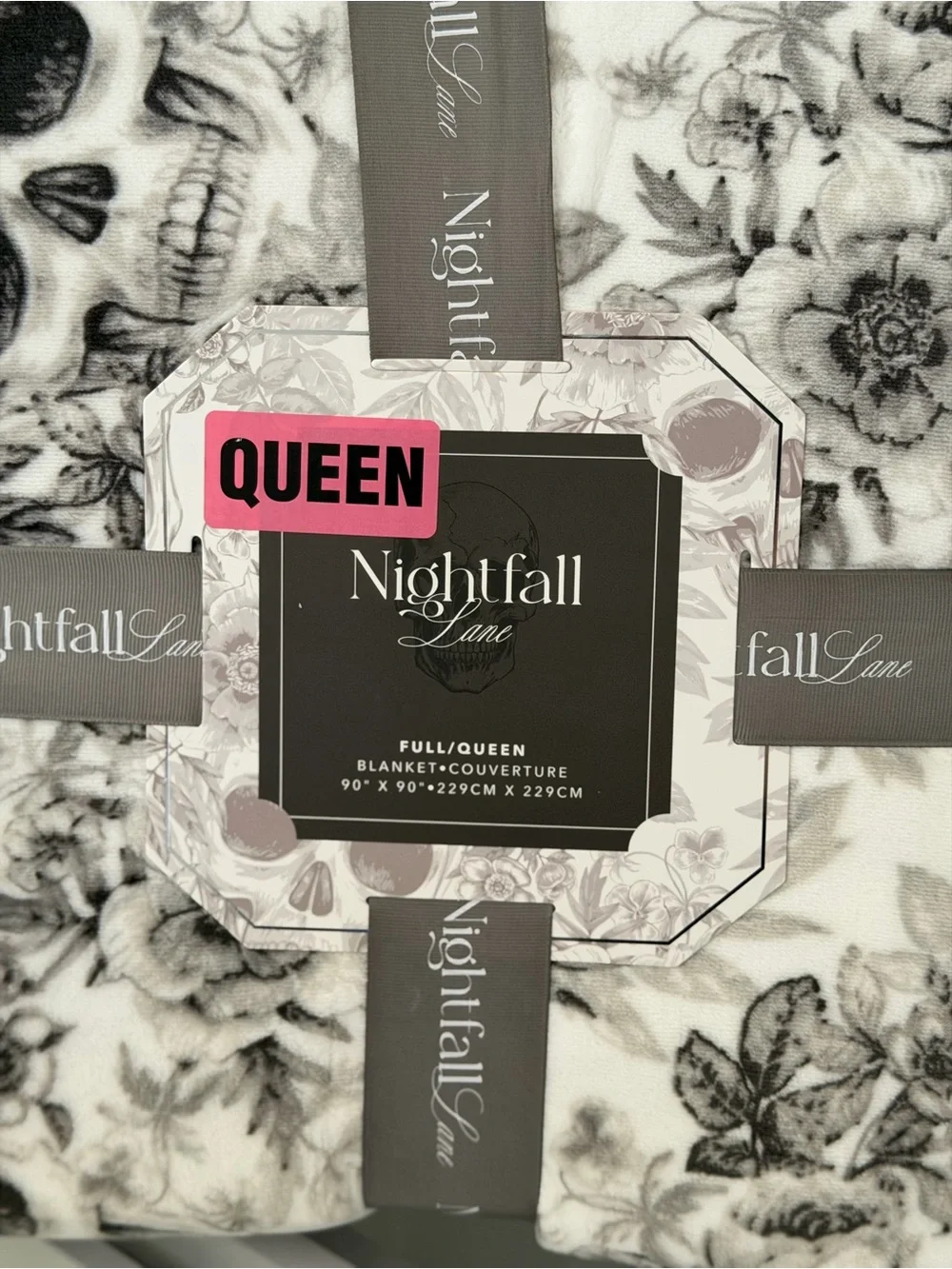 Nightfall lane Halloween Throw Blanket rose skull floral spooky gothic farmhouse